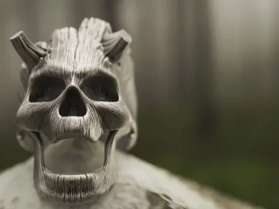 Ring Wooden Skull with Horns 3D print model
