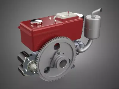 RED SINGLE CYLINDER DIESEL ENGINE MACHINE ELECTRIC STARTER MOTOR 3D model