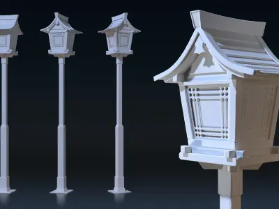 Asian Street Lights Set Low-poly 3D model