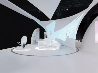 Curved Canopy Satellite Communications Exhibition Booth 3D model