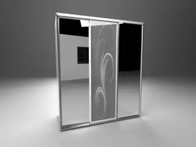 closet with 2 mirror doors and glass door Free 3D model