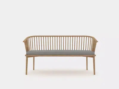 Classic wood bench with struts 3D model