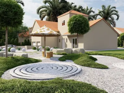 3D Exterior Scene 3D model design garden and landscape 3D  3D model