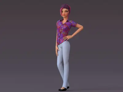Violet cartoon girl V4  Low-poly 3D model