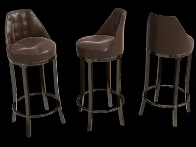 Wooden Bar chair with Leather Seat 3D model