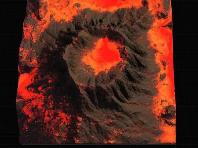 16K Volcano with lava height map and 3D terrain Low-poly 3D model