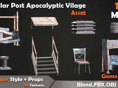 Modular Post Apocalyptic Village Asset Low-poly 3D model