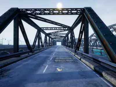 Bridge and Modular Road Tunnel set Low-poly 3D model