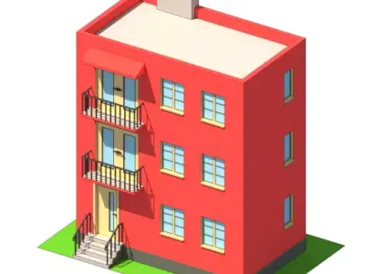 Building with balconies and stairs Free low-poly 3D model