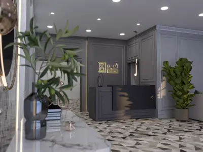 Elegant 3D scene of a modern office reception waiting area 3D model
