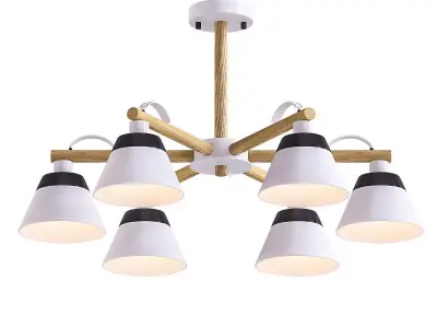 AX183 six light chandelier with wooden shades 3D model