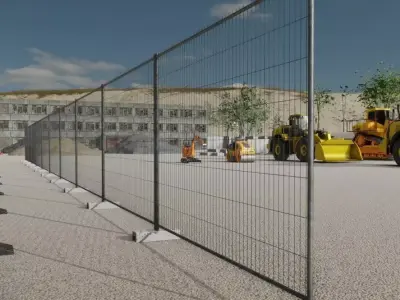 Stone Bases Construction Fence Array-Setup Low-poly 3D model