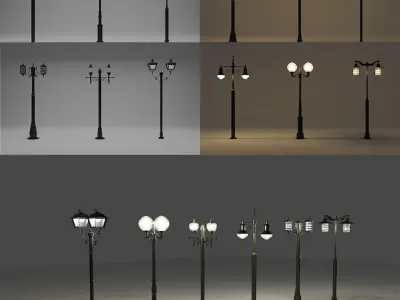 Double head street lamp Low-poly 3D model