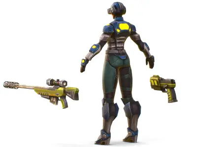 Sci-Fi Woman Cyborg Drone Sniper Soldier Low-poly 3D model
