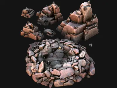 Deposits of Tin Ore Stones and Rocks Low-poly 3D model