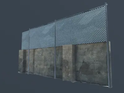 Street wall with metal fence Low-poly 3D model