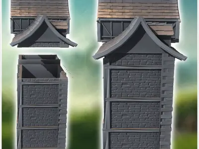 Medieval stone building with concave roof and central staircase  3D print model