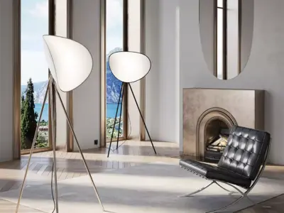 Contemporary Tripod Floor Lamp with Sculptural Shade 3D model