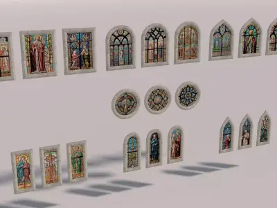 7 types of church stained glass windows 3D model