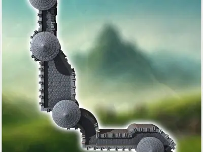 Set of modular stone medieval walls with roof towers 23 - Mediev 3D print model