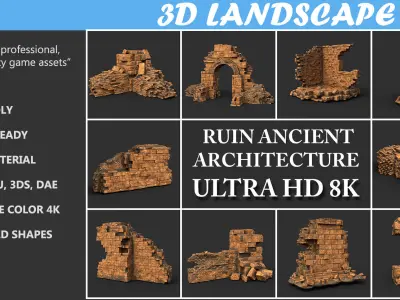 Low poly Ruin Medieval Construction 200604 B Low-poly 3D model