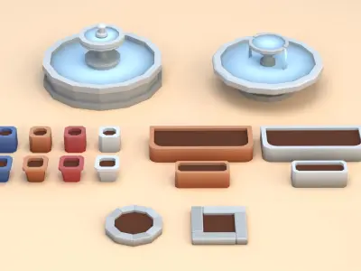 Cartoon Low Poly Trees Flowers Pack Low-poly 3D model