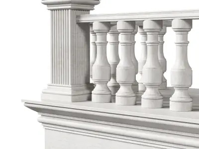 Classic Marble Balcony with Petite Marble Balusters  3D model
