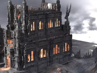 Floating Mountain Medieval Christmas Fort 3D model