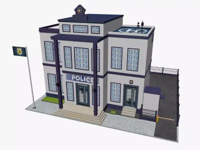 Cartoon Police Station Low-poly 3D model
