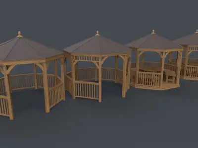 PBR Wooden Pergola Gazebo E3 Low-poly 3D model
