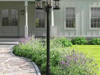 Barnes Black 3 -Light Hardwired Lamp Post 3D model