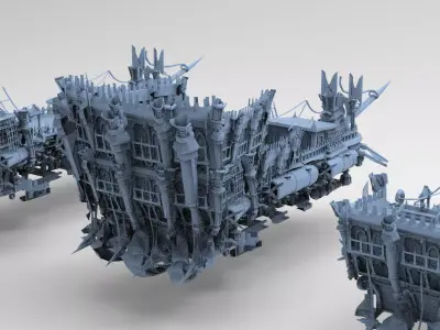 Fantasy Pirate Ship hull base 3 versions  Low-poly 3D model