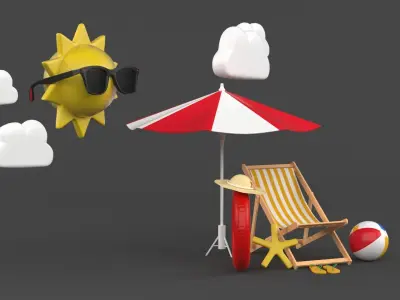 Beach Umbrella and Chair 3D model