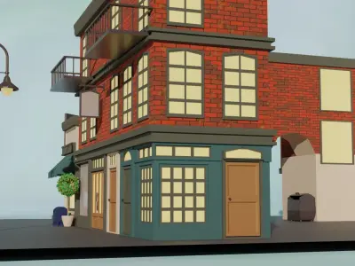 Cartoon city house 2 3D model Low-poly 3D model
