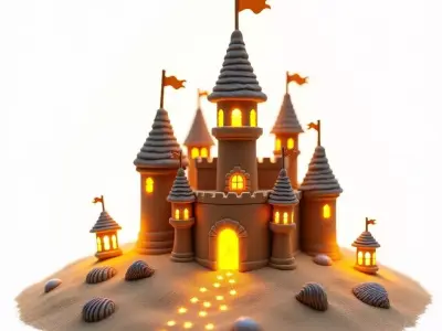 Magical Illuminated Sand Castle 3D Model Low-poly 3D model