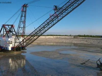  Mining Dragline With Long Boom White Rigged 