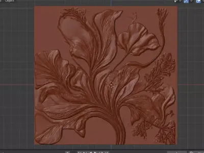 Modern Botanical Relief Panel Wall Decor Set STL Mural CNC 348 3D model