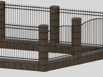 Stone wall fence peak in fence Low-poly 3D model