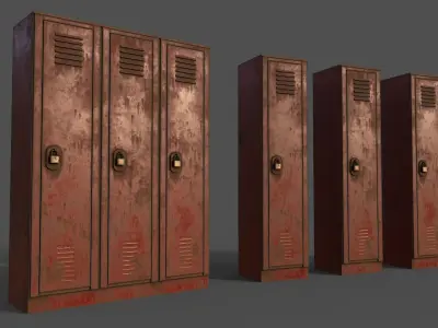 PBR School Gym Locker 01 - Red Low-poly 3D model