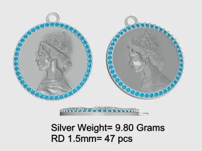 Queen Sculpture Coin Pendant Design File 3D print model