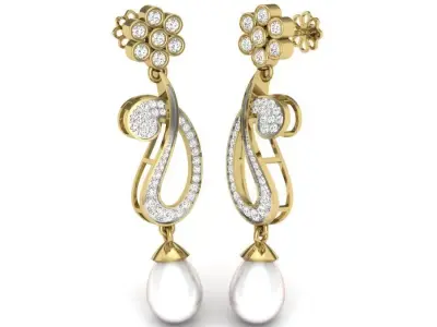 Yellow gold diamond earring-PER-036-DIA 3D print model