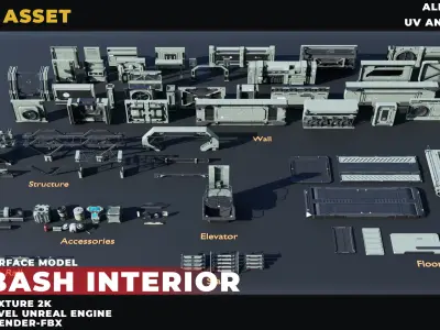 80 Sci-Fi Props Interior Kitbash UnrealEngine VOL 03 Low-poly 3D model