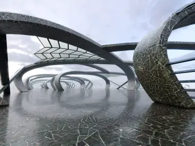 Futuristic Curved Pavilion- Architectural Background- V2U1 Low-poly 3D model