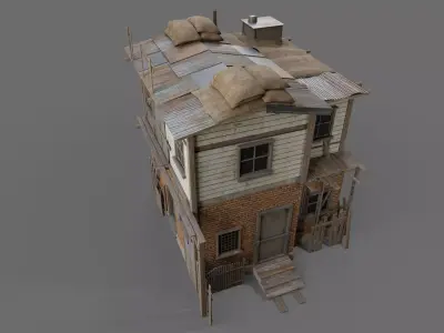 Post-apocalyptic two-story house Low-poly 3D model