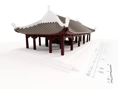 Asian Oriental Vietnamese temple shrine Low-poly 3D model