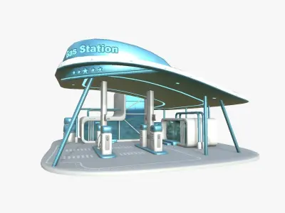 SciFi Gas Station A01 White Blue - Sci Fi Exterior Design Low-poly 3D model
