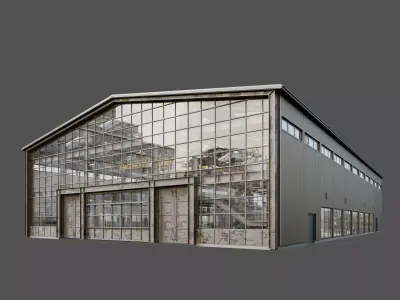 Industrial Hangar Building Low-poly 3D model by DUBYK