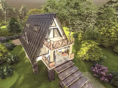 Two story A Frame house  3D model