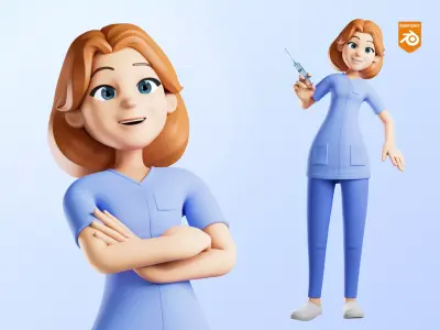 Nurse Cartoon Female Character Illustration 3D model