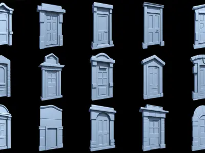 60 Stylized Door Base Mesh pack Low-poly 3D model